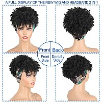 Aisaide Curly Wigs For Black Women Short Afro Kinky Curly Headbands For Wigscurly Synthetic Black Wig With Bangs Wrap Wig With