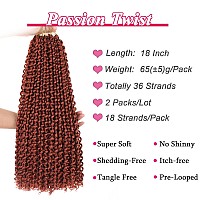 Leeven 18 Inch Water Wave Passion Twist Crochet Braids Hair For Butterfly Locs Crochet Hair 2 Pcs Hot Water Setting Copper Red P