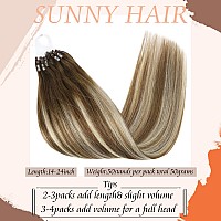 Sunny Hair Brown Micro Link Hair Extensions Human Hair 50G Balayage Micro Loop Hair Extensions Medium Brown Balayage With Blonde