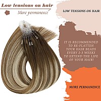 Sunny Hair Brown Micro Link Hair Extensions Human Hair 50G Balayage Micro Loop Hair Extensions Medium Brown Balayage With Blonde