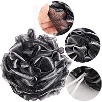 Btyms 4 Pieces Loofah Sponge Shower Puff Exfoliating Bath Sponge 60G Mesh Pouf Bath Loofahs Black Shower Scrunchies For Bathing