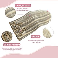 Huayi Clip In Real Human Hair Extensions Ash Blonde Mixed Bleach Blonde 22 Inch 70G 7Pcs Natural Double Weft No Shedding No Tang