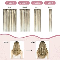 Huayi Clip In Real Human Hair Extensions Ash Blonde Mixed Bleach Blonde 22 Inch 70G 7Pcs Natural Double Weft No Shedding No Tang