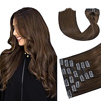 Huayi Medium Brown Hair Extensions Real Human Hair Clip In Hair Extensions 70G 7Pcs 18 Inchsoft Natural Straight Double Weft