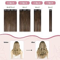 Huayi Medium Brown Hair Extensions Real Human Hair Clip In Hair Extensions 70G 7Pcs 18 Inchsoft Natural Straight Double Weft