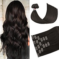 Huayi Dark Brown Clip In Hair Extensions Real Human Hair 70G Remy Human Hair Clip In Hair Extensions 15 Inches Soft Silky Straig