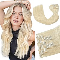 Huayi Platinum Blonde Hair Extensions Human Hair Clip In Extensions 70G 18Inch 7Pcs Blonde 100 Real Human Hair Clip Ins For Wo