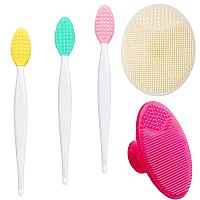 5 Pcs Mini Exfoliating Brush Set 2 Pcs Silicone Facial Cleansing Brush And 3 Pcs Lip Scrub Brush