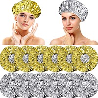 12 Pieces Deep Conditioning Caps Aluminum Foil Reusable Hair Processing Caps Hair Coloring Shower Caps for Home Salon Use (Golden, Silvery, 12 Inch)