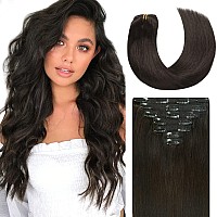 Lacer Clip in Hair Extensions Human Hair Double Weft Brazilian Hair Natural Black #1B Full Head 140g 7pcs Human Hair Clip in Extensions 20 Inch