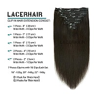 Lacer Clip in Hair Extensions Human Hair Double Weft Brazilian Hair Natural Black #1B Full Head 140g 7pcs Human Hair Clip in Extensions 20 Inch