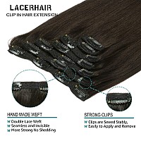 Lacer Clip in Hair Extensions Human Hair Double Weft Brazilian Hair Natural Black #1B Full Head 140g 7pcs Human Hair Clip in Extensions 20 Inch