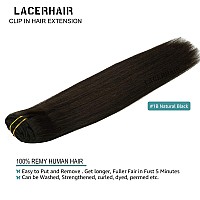 Lacer Clip in Hair Extensions Human Hair Double Weft Brazilian Hair Natural Black #1B Full Head 140g 7pcs Human Hair Clip in Extensions 20 Inch