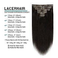 Lacer Hair Extensions Clip In Real Human Hair Extensions 140G 7 Pieces Silky Straight Weft Remy Human Hair Clip In Hair Extensio