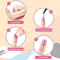 240 Pieces False Nails Kids Girls Press On Short Artificial Fake Nails Cute Pre Glue Full Cover Acrylic Nail Tip Kit For Childre