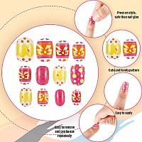 240 Pieces False Nails Kids Girls Press On Short Artificial Fake Nails Cute Pre Glue Full Cover Acrylic Nail Tip Kit For Childre