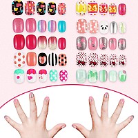 240 Pieces False Nails Kids Girls Press On Short Artificial Fake Nails Cute Pre Glue Full Cover Acrylic Nail Tip Kit For Childre