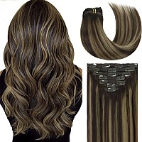 Lacer New Version Thick Hair Extensions Clip in Human Hair Silky Straight Dark Brown to Medium Brown Highlight Dark Brown R#2-2/6 140g 7pcs with 16 Clips per Set 22 Inch