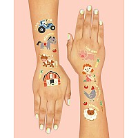 Xo Fetti Farm Party Supplies Temporary Tattoos 30 Glitter Styles Barnyard Animals Petting Zoo Cow Horse Tractor Trailer