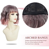 Rose bud Wavy Bob Wig with Bangs Natural Ombre Pink Wig Synthetic Hair Shoulder Length Short Curly Wigs for Women