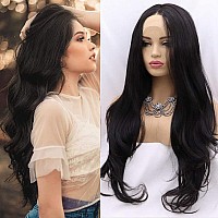 Xiweiya 2 Black Lace Front Wigs For Women 13X3 Lace Wigs Middle Part Black Hair Heat Resistant Fiber Wig 150 Density Wig 24Inc