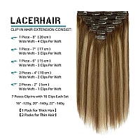 Lacer Hair Extensions Clip In Human Hair Ombre Chocolate Brown To Caramel Blonde With Brown Roots 120G 7Pcs Remy Human Hair Exte