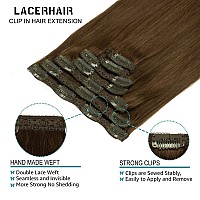 Lacer Hair Extensions Clip In Real Human Hair Extensions 140g 7 Pieces Silky Straight Weft Remy Human Hair Clip in Hair Extensions Chocolate Brown #4 20 Inch