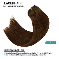 Lacer Hair Extensions Clip In Real Human Hair Extensions 140g 7 Pieces Silky Straight Weft Remy Human Hair Clip in Hair Extensions Chocolate Brown #4 20 Inch