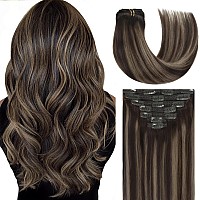 Lacer 140G 20 Inch Clip In Human Hair Extensions Thick Double Weft 7Pcs With 16 Clips Chestnut Brown Mixed Dark Brown With Dark