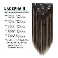 Lacer 140G 20 Inch Clip In Human Hair Extensions Thick Double Weft 7Pcs With 16 Clips Chestnut Brown Mixed Dark Brown With Dark