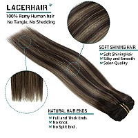 Lacer 140G 20 Inch Clip In Human Hair Extensions Thick Double Weft 7Pcs With 16 Clips Chestnut Brown Mixed Dark Brown With Dark