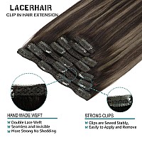 Lacer 140G 20 Inch Clip In Human Hair Extensions Thick Double Weft 7Pcs With 16 Clips Chestnut Brown Mixed Dark Brown With Dark