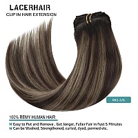 Lacer 140G 20 Inch Clip In Human Hair Extensions Thick Double Weft 7Pcs With 16 Clips Chestnut Brown Mixed Dark Brown With Dark