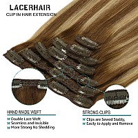 Lacer 7Pcs 140G Hair Extensions Clip In Human Hair Remy Ombre Chocolate Brown To Strawberry Blonde Balayage Clip In Human Hair E