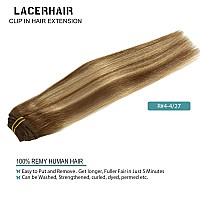 Lacer 7Pcs 140G Hair Extensions Clip In Human Hair Remy Ombre Chocolate Brown To Strawberry Blonde Balayage Clip In Human Hair E