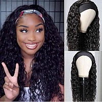 UNICE Headband Human Hair Wig Water Wave Glueless None Lace Front Headband Wig Brazilian Virgin Hair Wigs for Women 150% Density (18 inch)