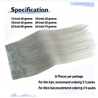 Tape In Hair Extensions Silver Gray 100 Remy Human Hair Extensions Silky Straight For Fashion Women 20 Pcspackage20Inch Sliv