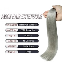 Tape In Hair Extensions Silver Gray 100 Remy Human Hair Extensions Silky Straight For Fashion Women 20 Pcspackage20Inch Sliv