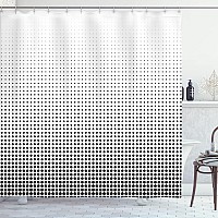 Lunarable Polkadot Shower curtain, Illustration of a Halftone Polka Dots Doted Bubbles Minimalistic circle Spot, cloth Fabric Bathroom Decor Set with Hooks, 75 Long, Black White