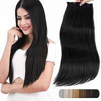 Reecho Thick Long Straight 3Pcs Set Clip In On Hair Extensions For Women Girls 28 Inch Pack Of 3 Natural Black Straight