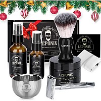 Shaving Kit For Men, Include Safety Razor, Sandalwood Shaving Cream, Mens Aftershave, Pre Shave Oil, Shaving Brush And Bowl, Shaving Apron Bib -Unique Gifts For Men Him Stocking Stuffers