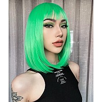 AISI BEAUTY Green Wig with Bangs Short Green Bob Wigs for Women 12 Inch Heat Resistant Synthetic Party Costume Cosplay Wig For Girls Wear Colorful Wig