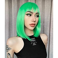 AISI BEAUTY Green Wig with Bangs Short Green Bob Wigs for Women 12 Inch Heat Resistant Synthetic Party Costume Cosplay Wig For Girls Wear Colorful Wig