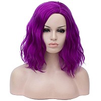 Cying Lin Short Bob Wavy Curly Wig Dark Purple Wig For Women Cosplay Halloween Wigs Heat Resistant Bob Party Wig Include Wig Cap (Dark Purple)