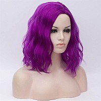 Cying Lin Short Bob Wavy Curly Wig Dark Purple Wig For Women Cosplay Halloween Wigs Heat Resistant Bob Party Wig Include Wig Cap (Dark Purple)