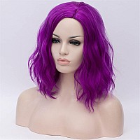 Cying Lin Short Bob Wavy Curly Wig Dark Purple Wig For Women Cosplay Halloween Wigs Heat Resistant Bob Party Wig Include Wig Cap (Dark Purple)