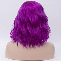 Cying Lin Short Bob Wavy Curly Wig Dark Purple Wig For Women Cosplay Halloween Wigs Heat Resistant Bob Party Wig Include Wig Cap (Dark Purple)