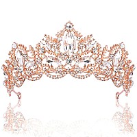 Exacoo Rose Gold Tiara Wedding Tiaras And Crowns For Women Rhinestone Queen Tiara For Women Princess Crown Birthday Tiara Headba