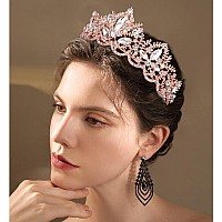 Exacoo Rose Gold Tiara Wedding Tiaras And Crowns For Women Rhinestone Queen Tiara For Women Princess Crown Birthday Tiara Headba