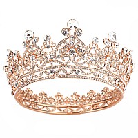 Cocide Rose Gold Crown For Women Crystal Queen Crowns And Tiaras Girls Full Round Wedding Headband Hair Accessories For Birthday